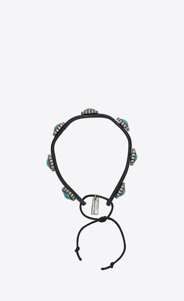 Multi-cabochon knotted bracelet in leather and metal